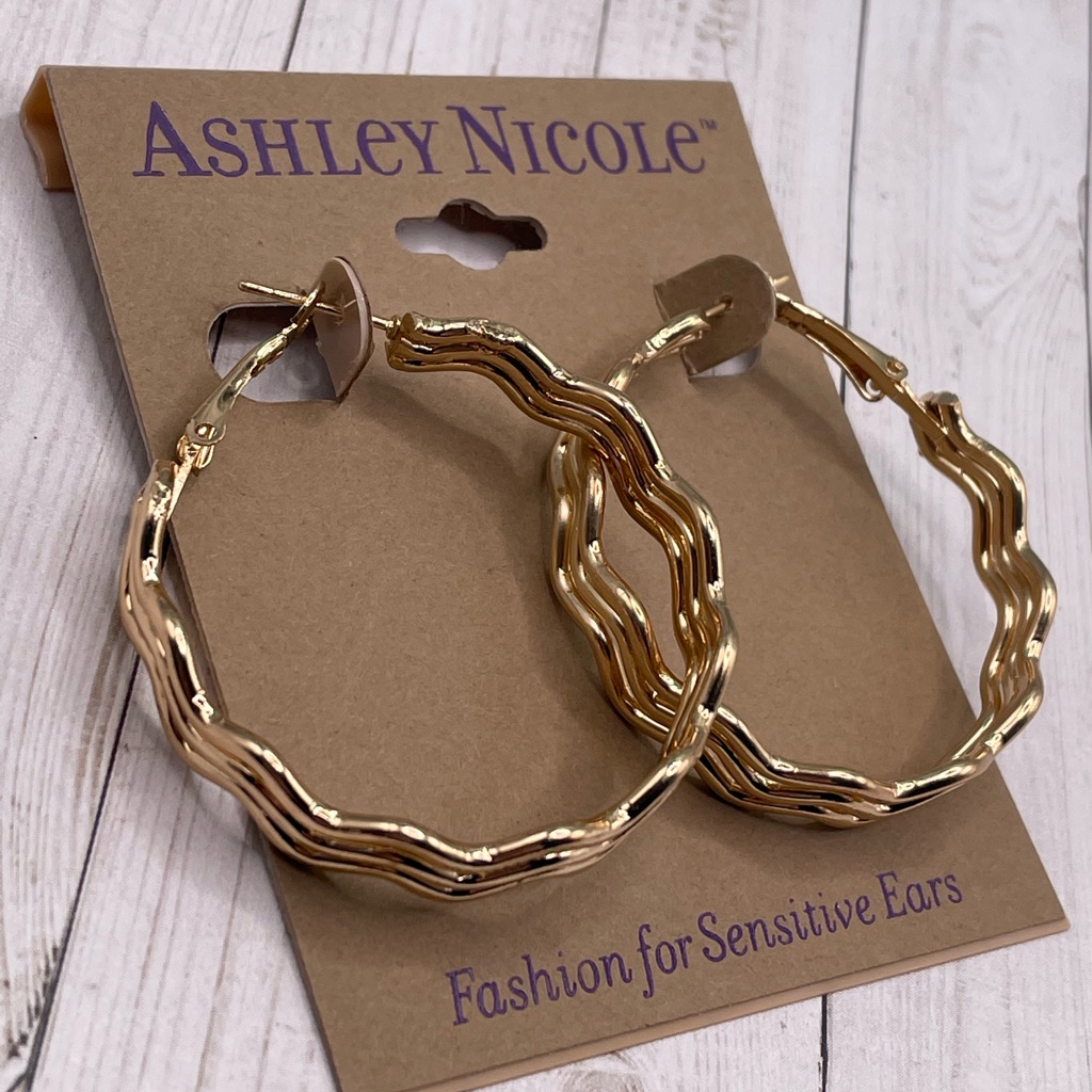 Brand New Ashley Nicole Goldtone Braided Hoop Earrings